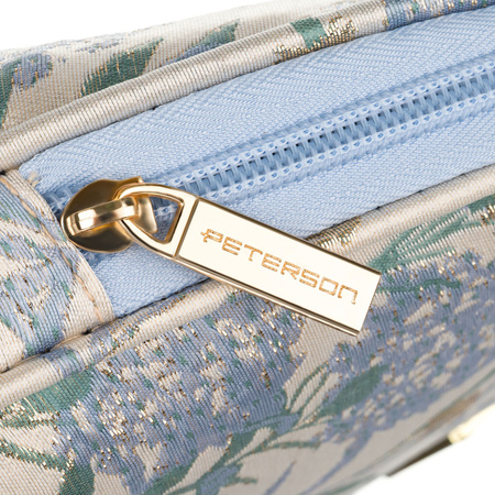 Blau-beige Reise-Kosmetiktasche aus Synthetikmaterial mit Blumen verziert - Peterson