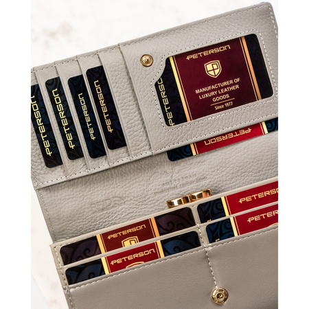 Große, horizontale Damen Geldbörse mit Druckknopf aus lackiertem Echtleder mit Blumenmuster – Peterson