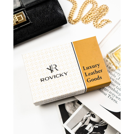 Damen-Geldbörse aus Leder in Schwarz mit Reißverschluss und Druckknopf – Rovicky