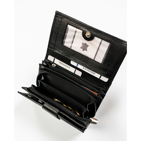 Geräumige schwarze Damen Geldbörse aus Leder mit RFID-Schutz – Rovicky