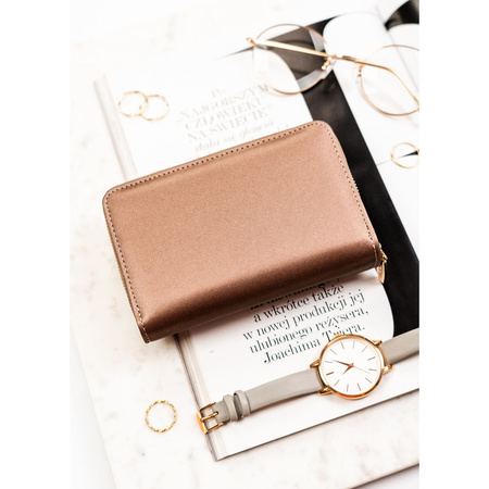 Beige Damen-Geldbörse aus Öko-Leder mit Druckknopfverschluss - Rovicky