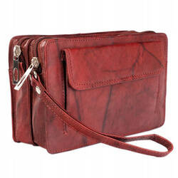 Zweifach unterteilte Herren Handgelenktasche aus Echtleder