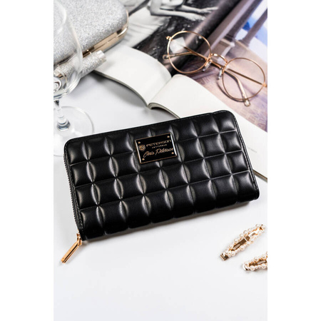 Modische Damen-Geldbörse mit Reißverschluss, goldenen Beschlägen und gesteppter Textur – Peterson