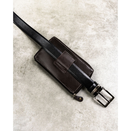 Zweifach unterteilte Herren-Handgelenktasche aus Leder in Braun mit Reißverschluss – Rovicky