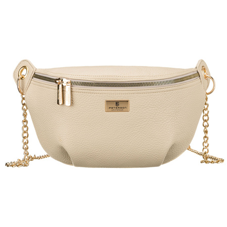 Beige Damen-Gürteltasche aus Öko-Leder mit Reißverschluss, getragen an einem verstellbaren Riemen – Peterson