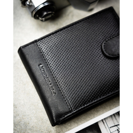 Große Herren-Geldbörse aus Leder in Schwarz mit Druckknopfverschluss – Peterson