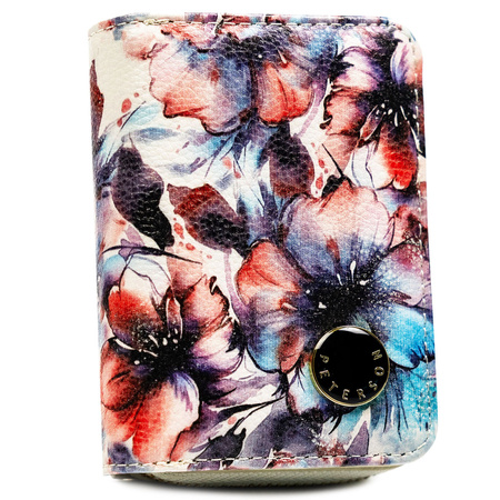 Damen-Geldbörse mit Blumenmuster aus Natur- und Öko-Leder, mit Druckknopf und Reißverschluss verschließbar – Peterson