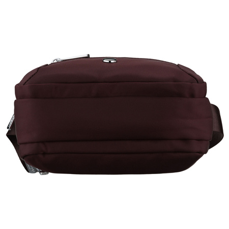 Bordeauxfarbene Damen-Umhängetasche aus Polyester, aufgehängt an einem verstellbaren Gürtel – Peterson