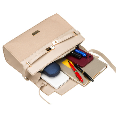 Beige Damen-Handtasche mit Reißverschluss und Magnetverschluss - Peterson