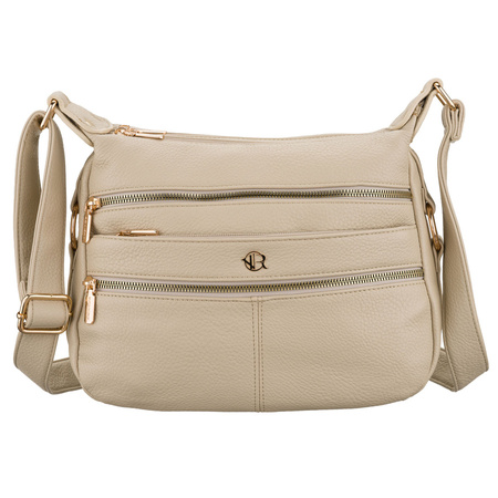 Damen-Umhängetasche aus Öko-Leder in Beige mit langem Gürtel – Rovicky