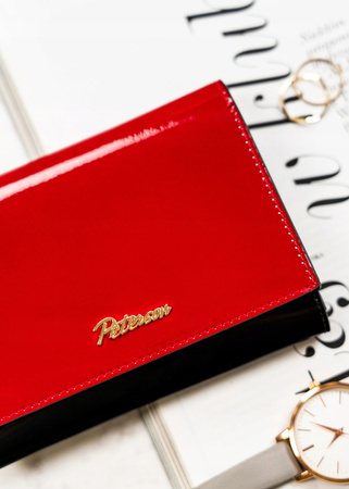 Rot-schwarze Damen Geldbörse mit Münzfach und Bügelverschluss – Peterson