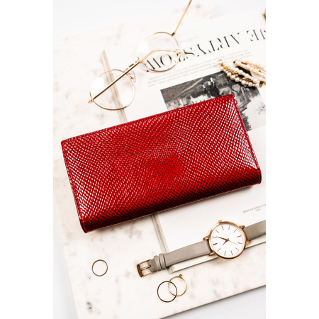 Rote Damen Geldbörse aus Leder mit Magnet- und Reißverschluss und RFID-Schutz – Peterson