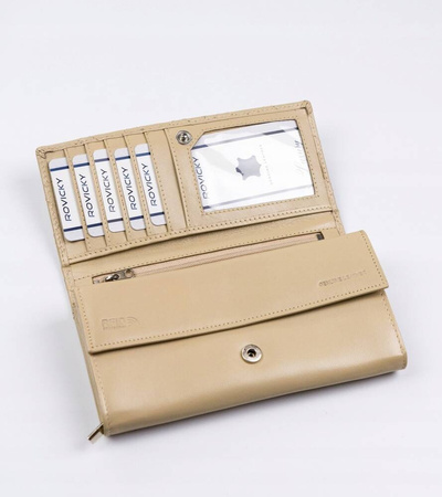 Damen Geldbörse aus Leder im Querformat mit Druckknopf – Rovicky