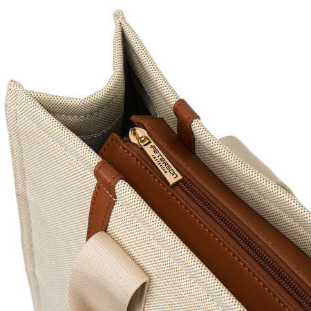 Modische Damen Shopper Tasche in Braun-Beige mit verstellbarem Gurt – Peterson