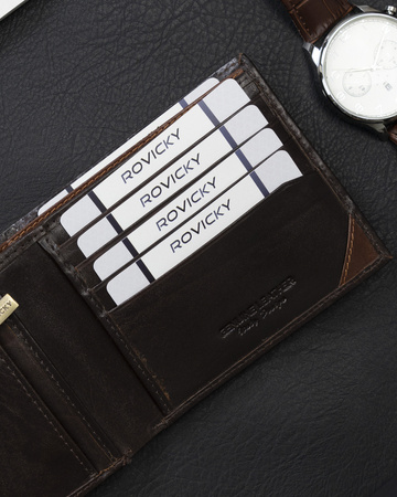 Herren Geldbörse Querformat mit goldenem Akzent aus Glattleder – Rovicky