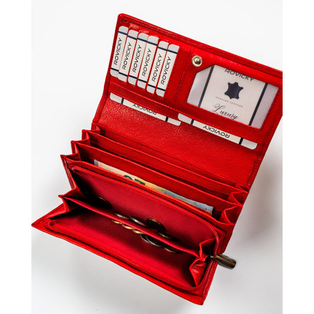 Geräumige rote Damen Geldbörse aus Leder im klassischen Design – Rovicky