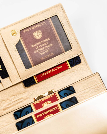 Klassische, elegante Damen Geldbörse in Beige mit Platz für Fahrzeugschein – Peterson