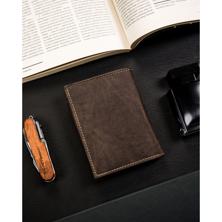 Herren Geldbörse aus braunem Leder mit geprägtem Hundemotiv