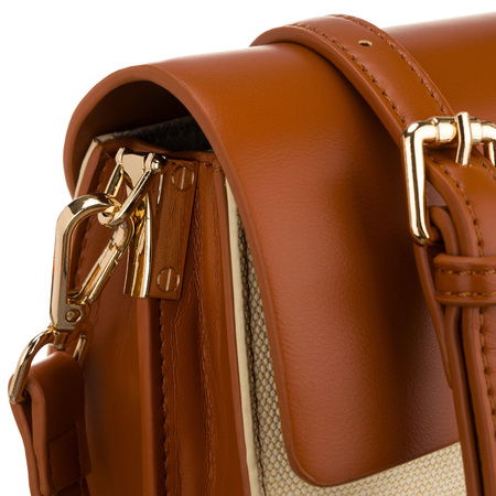 Kleine Damenhandtasche in Hufeisenform in den Farben Ecru und Braun, mit Magnetclip verschließbar – Peterson