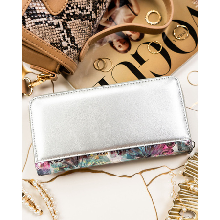 Damen-Geldbörse im Federmäppchen-Stil mit bunten Blumen, aus Natur- und Öko-Leder - Peterson