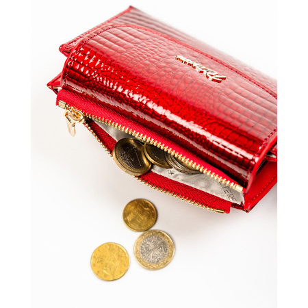 Horizontale, rote Damen-Geldbörse aus Öko-Leder mit Krokodil-Prägung – Peterson
