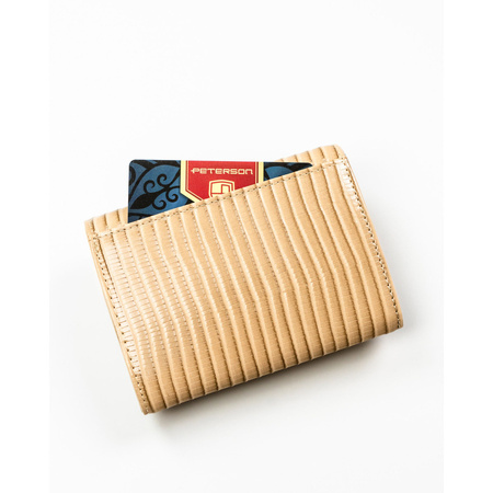 Beige, geräumige Damen-Geldbörse aus Natur- und Öko-Leder mit RFID-System – Peterson