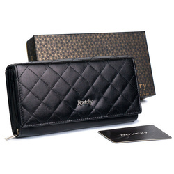 Damen Geldbörse aus Leder im Querformat mit Druckknopf – Rovicky