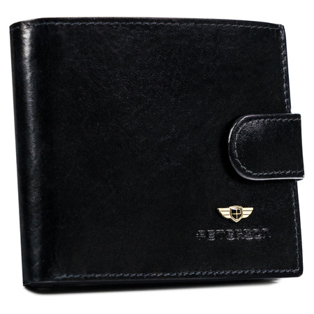 Schwarze, große Herren-Geldbörse aus echtem Leder mit Druckknopfverschluss - Peterson
