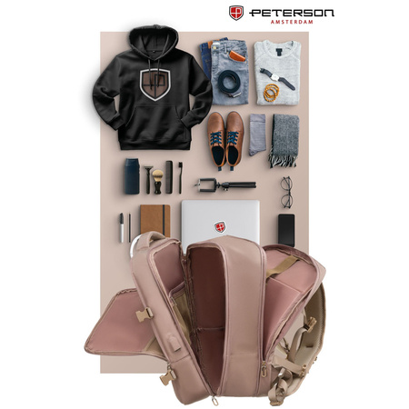 Beiger Reise-Rucksack aus Cordura mit USB-Anschluss – Peterson