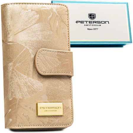 Beige Herren-Geldbörse im Hochformat aus echtem Leder und Öko-Leder – Peterson