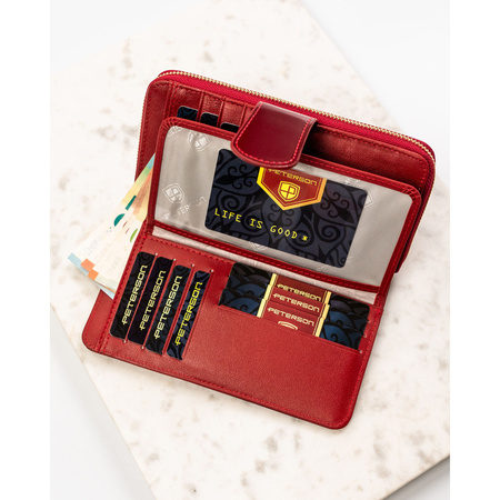 Lackierte, vertikale Damen Geldbörse aus Leder in Rot – Peterson