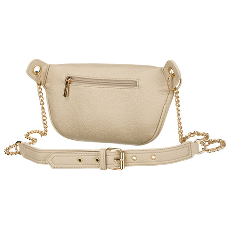 Beige Damen-Gürteltasche aus Öko-Leder mit Reißverschluss, getragen an einem verstellbaren Riemen – Peterson