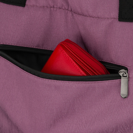 Damen-Shopper in violetter Farbe, einteilig und mit Reißverschluss geschlossen mit Außentasche - Rovicky