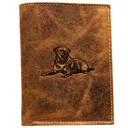 Braune Herren Geldbörse aus Leder ohne Verschluss mit geprägtem Hundemotiv