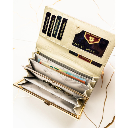 Große Damen-Geldbörse mit Blumenmuster aus Natur- und Öko-Leder mit RFID-System - Peterson