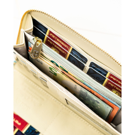 Damen-Geldbörse-Federmäppchen mit Blumen aus Natur- und Öko-Leder mit Reißverschluss – Peterson