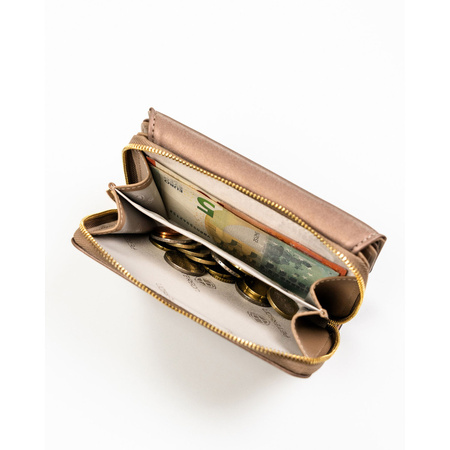 Beige Damen-Geldbörse aus Öko-Leder mit Druckknopf- und Reißverschluss – Peterson