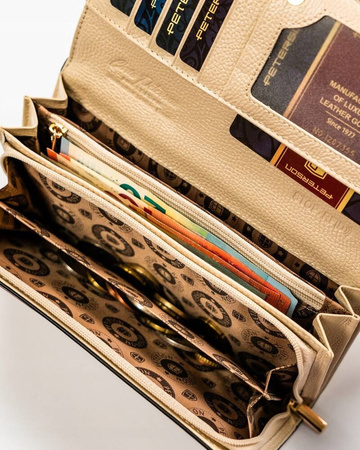 Große Damen Geldbörse in Schwarz-Gold aus echtem Leder mit Druckknopf – Peterson