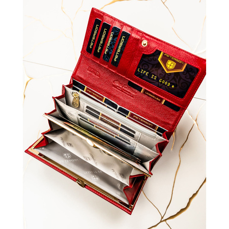 Rote Damen-Geldbörse aus Natur- und Öko-Leder mit Druckknopfverschluss – Peterson