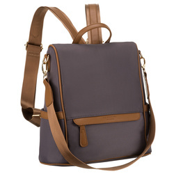 Grauer Damen-Rucksack aus Nylon und Öko-Leder mit abnehmbarem Gürtel, ein Hauptfach – Peterson