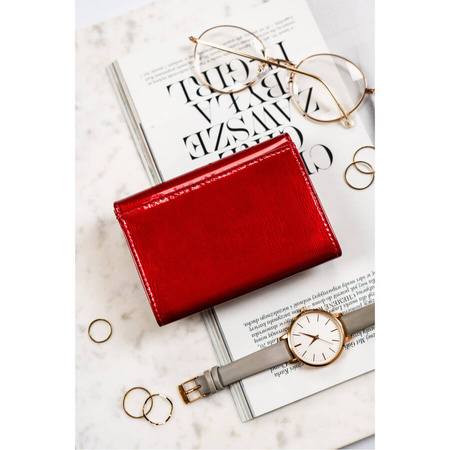 Lackierte Damen-Geldbörse aus Leder mit Druckknopf in Rot - Peterson
