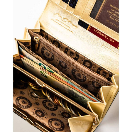 Klassische Damen Geldbörse aus echtem Leder in Schwarz-Gold in Geschenkbox – Peterson