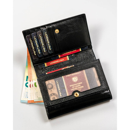 Kompakte Damen Geldbörse aus Echtleder in Schwarz mit Druckknopfverschluss – Peterson