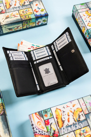 Große Damen Geldbörse mit Druckknopf aus echtem Leder – Rovicky