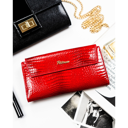 Große, horizontale Damen-Geldbörse aus Öko-Leder in Rot mit Krokodilhaut-Prägung – Peterson