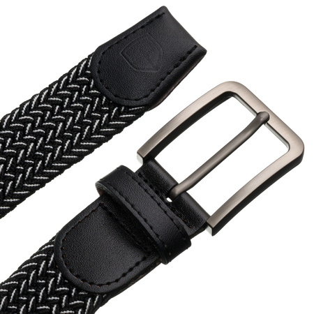 Schwarz-weißer Herren Gürtel mit klassischer Schnalle in Silber – Peterson