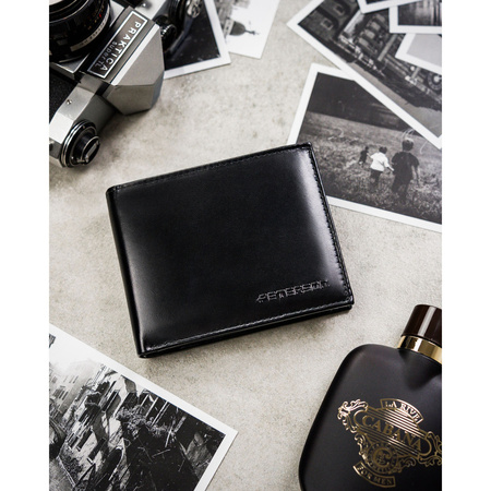Elegante Herren Geldbörse aus schwarzem Leder ohne äußeren Verschluss – Peterson