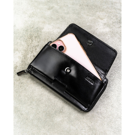 Schwarze, zweifach unterteilte Herren-Handgelenktasche aus Leder mit RFID-System – Rovicky