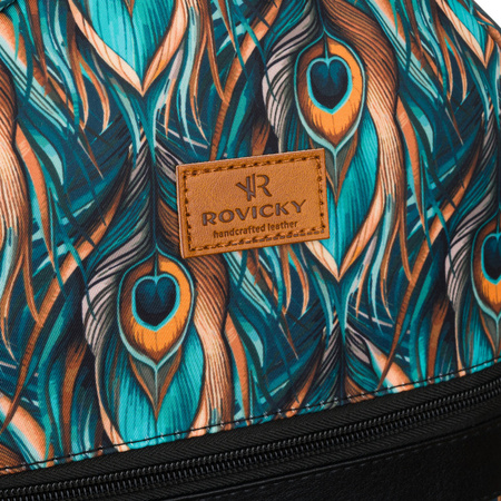 Mehrfarbiger Damen Rucksack aus Polyester mit modischem Pfauenfeder-Muster – Rovicky