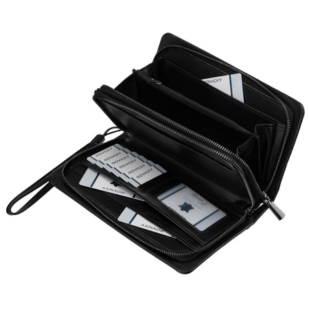 Handgelenktasche aus Öko-Leder in Schwarz, zweifach unterteilt - Rovicky